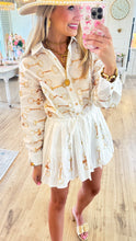 Queen Of Sparkle White & Gold Cotton Horse Bit Tie Dress