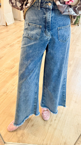 Denim Wide Leg Raw Hem Jeans