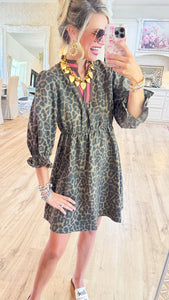 Chocolate Leopard Print Puff Sleeve Mini Dress