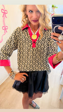 Pink Metallic Tweed Contrast Top