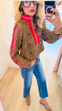 Leopard Contrast Stripe Front Zip Top