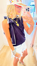Navy Shoulder Bow Top