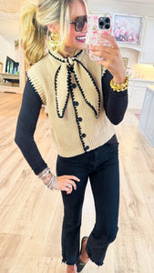 Taupe and Black Contrast Stitching Sweater Vest