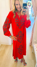 Red Plaid Baroque Applique Midi Dress