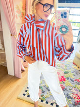 Blue Stripe Bow Neck Long Sleeve Top