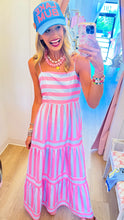 Pink and Blue Striped Midi Dress
