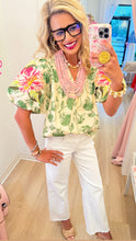Green Floral Detail Babydoll Top