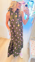 Olive and Pink Polka Dot Maxi Dress