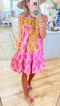 Sister Mary Pink and Yellow Floral Embroidered Midi Dress