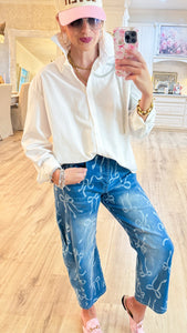 Bow Printed Barrel Jeans