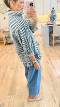 Denim Striped Button Down Blouse