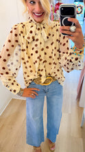 Cream and Brown Polka Dot Front Tie Top