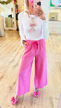 Pink Gingham Seersucker Wide Leg Pants