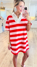 Pink and Red Stripe Collared Dress