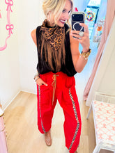 Red Cheetah Contrast Wide Leg Parachute Pants