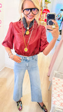 Burgundy Faux Leather Cropped Button Up