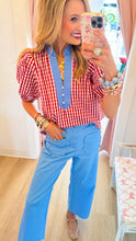 Blue Scallop Detail Wide Leg Pants