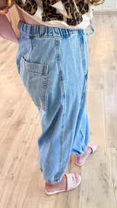Washed Denim Jogger Pants