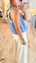 Dusty Blue Heavy Satin Bubble Hem Top