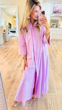 Off White and Orchid Stripe Maxi Shirt Dress