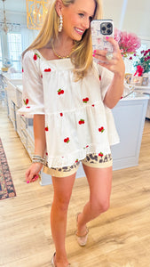 Cherry Poplin Embroidery Top