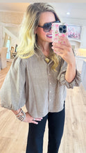 Light Taupe and Black Stripe Puff Sleeve Top