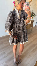 Taupe Leopard Ruffle Neck Dress