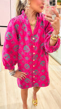 Hot Pink Jacquard Button Down Dress