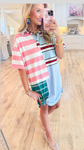 Multi Color Mix Stripe Pullover Dress