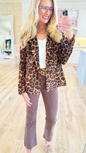 Camel and Brown Leopard Print Velvet Blazer