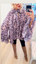 Purple Leopard Ruffle Detail Top