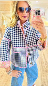 Pink and Navy Multi Print Reversible Jacket