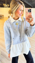 Heather Grey Rhinestone Embellished Twofer Sweater