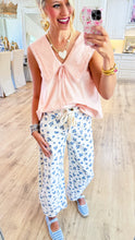 Cream and Blue Floral Printed Jeans