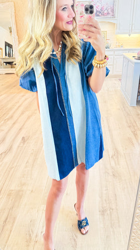 THML Denim Puff Sleeve Mini Dress