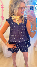 Navy Polka Dot Ruffle Hem Short Set