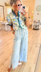 Ecru Floral Print Ruffle Puff Sleeve Top