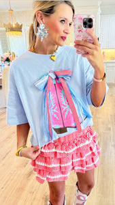 Light Blue Boot Graphic Ribbon Tee