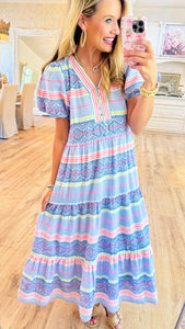 THML Blue Multicolor Midi Dress