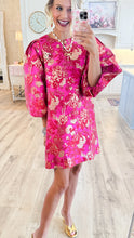 Hot Pink Gold Accent Jacquard Shift Dress