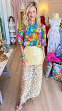 Green Multi Floral Gathered Sleeve Top