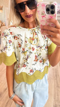 Ecru Floral Print Oversized Trim Top