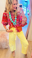 Fuchsia Multi Floral Patchwork Button Up Top