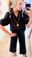 Black Rhinestone Embellishment Puff Sleeve Top