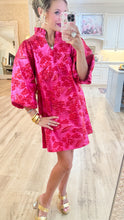 Hot Pink Ruffle Neck Jacquard Dress