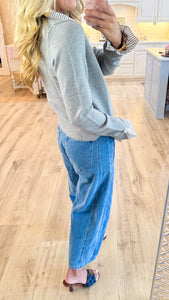 THML Grey Knit Contrast Collar Cardigan
