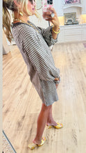 Brown Houndstooth Balloon Sleeve Dress