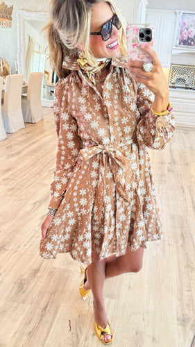 Dark Amber Floral Button Down Dress