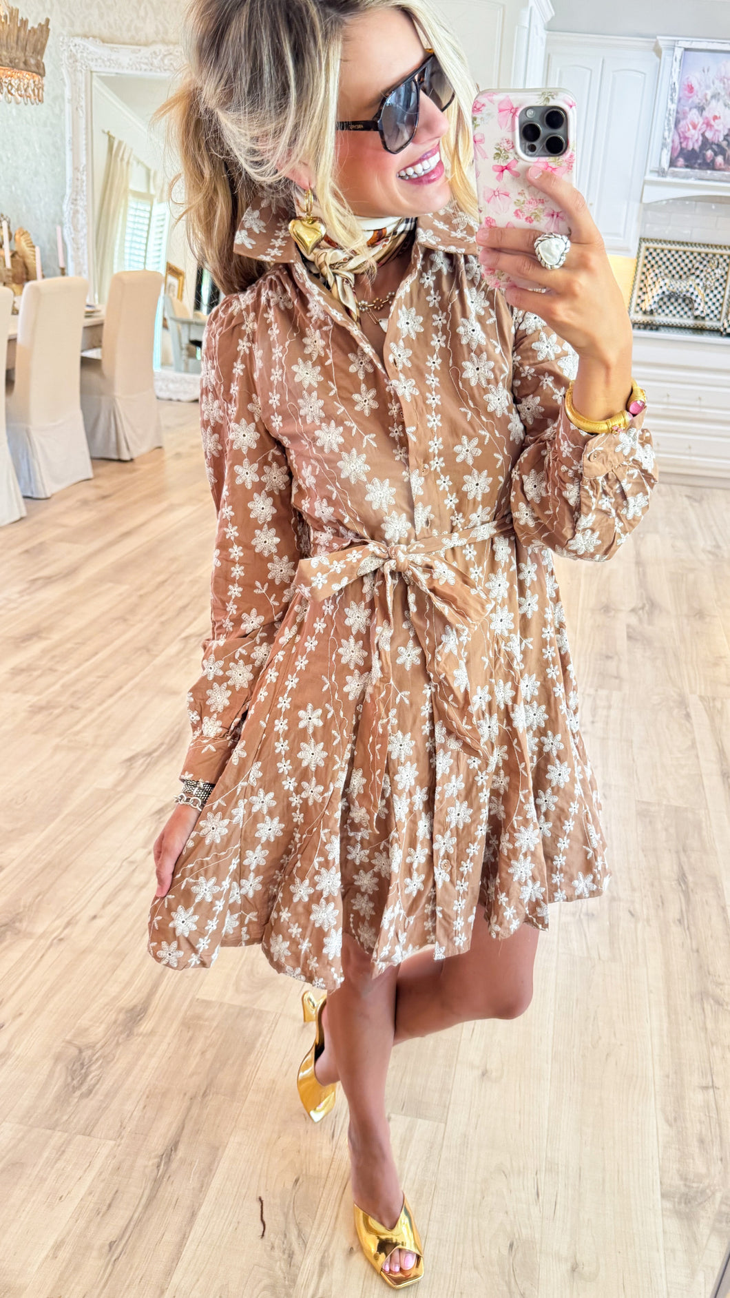 Dark Amber Floral Button Down Dress