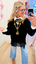 Black Lace Scallop Hem Sweater